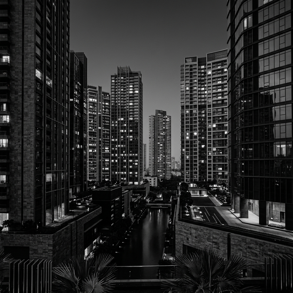 Mumbai Luxury Skyscraper District at night